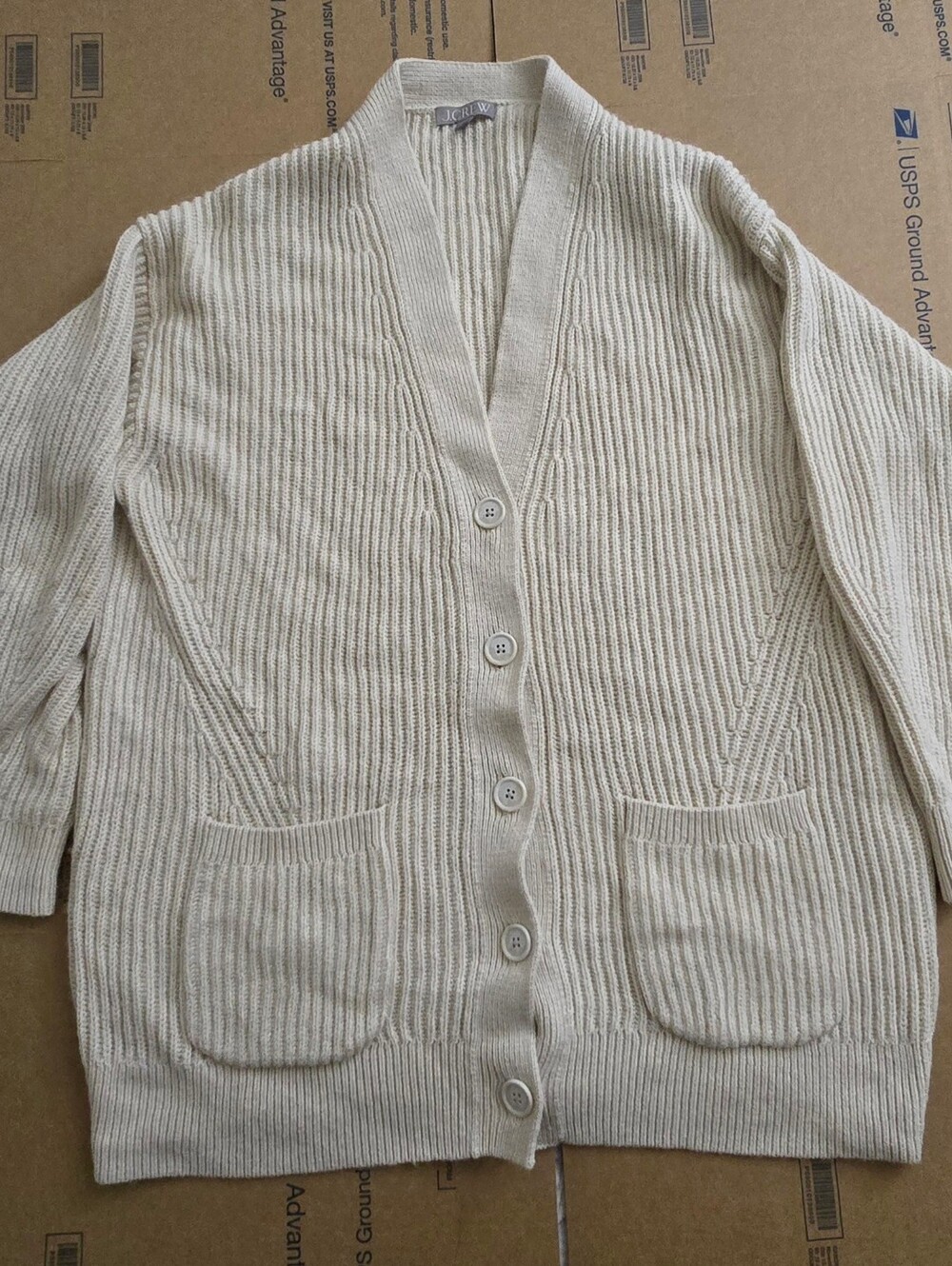 J. Crew Ribbed V-neck cardigan sweater, Cream, Size Large - Picture 2 of 3